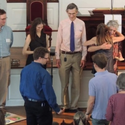 Sunday School teachers in the front of the sanctuary