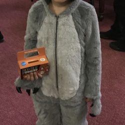 A boy in a wolf costume