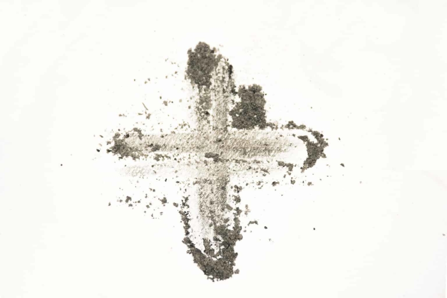 Ashes smudged in the shape of a cross