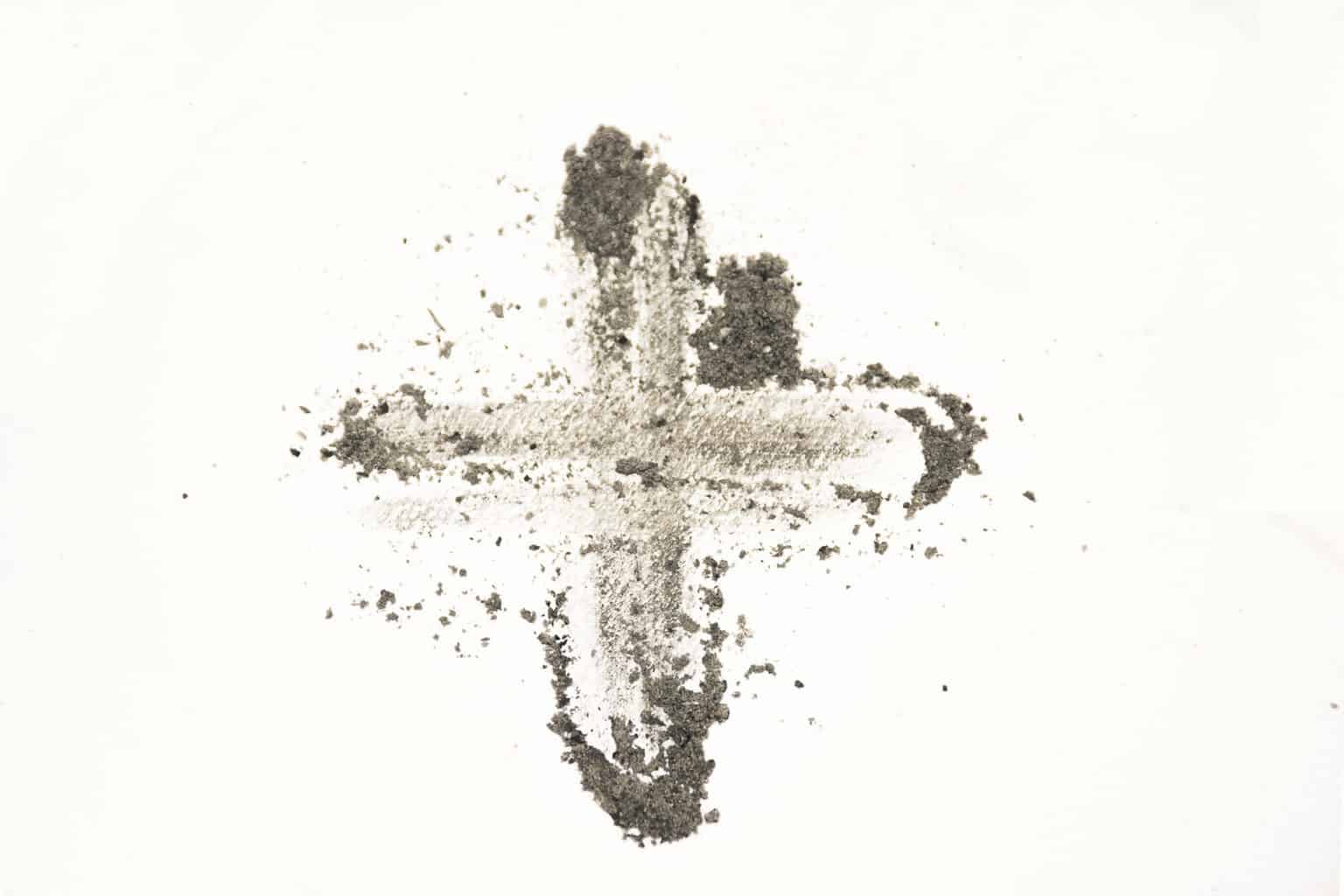 Ashes smudged in the shape of a cross