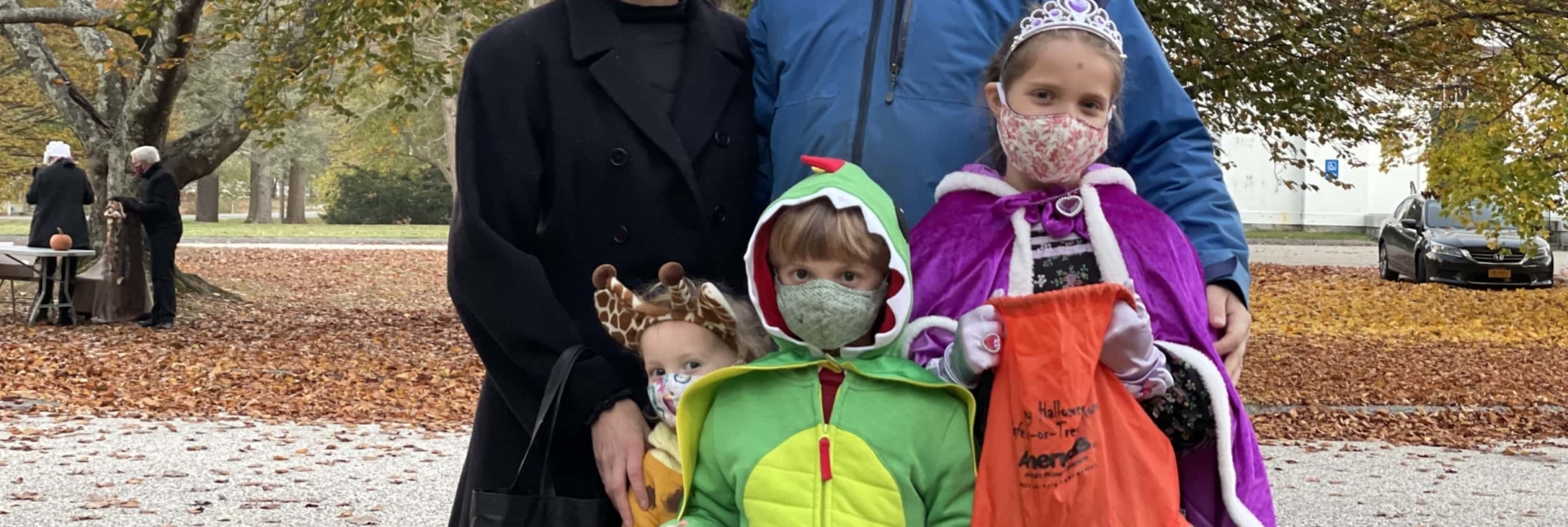 A family of five dressed up for Halloween